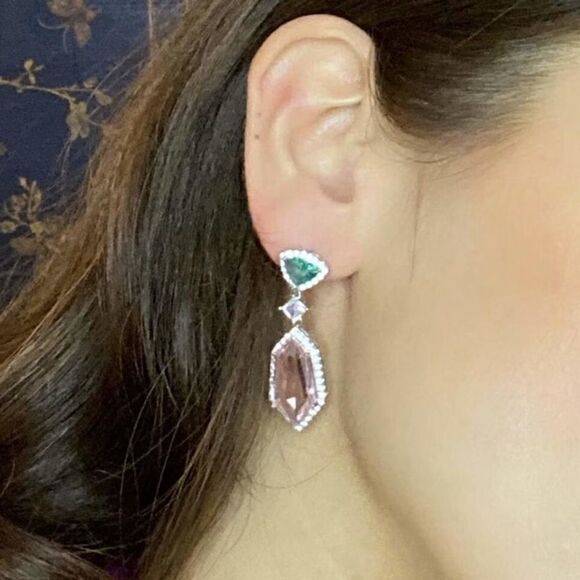 Elegant Pink and Green Drop Earrings N1066 - Picture 2 of 4